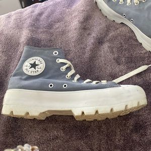 Converse, all stars platform, gray, and white with black converse logo on side